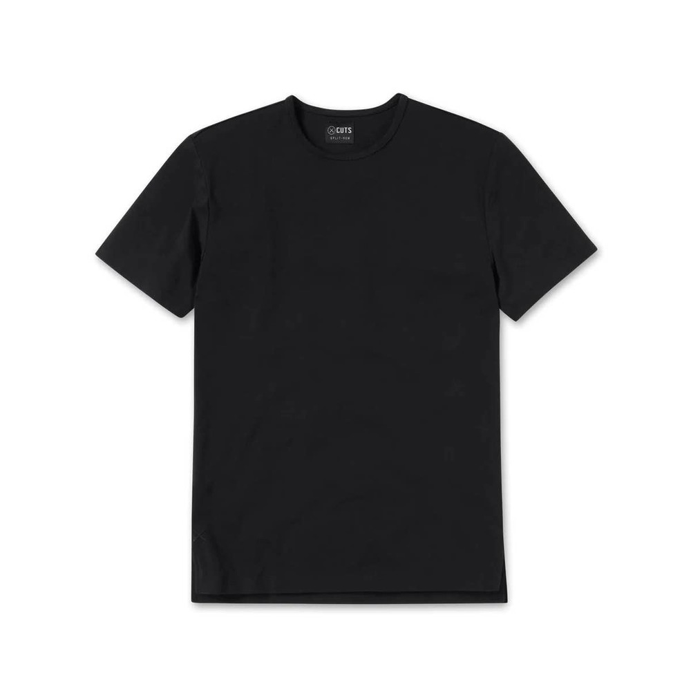Cuts Clothing Men's Split Hem Crew Neck 4 Way Stretch Tee T-Shirt in Black